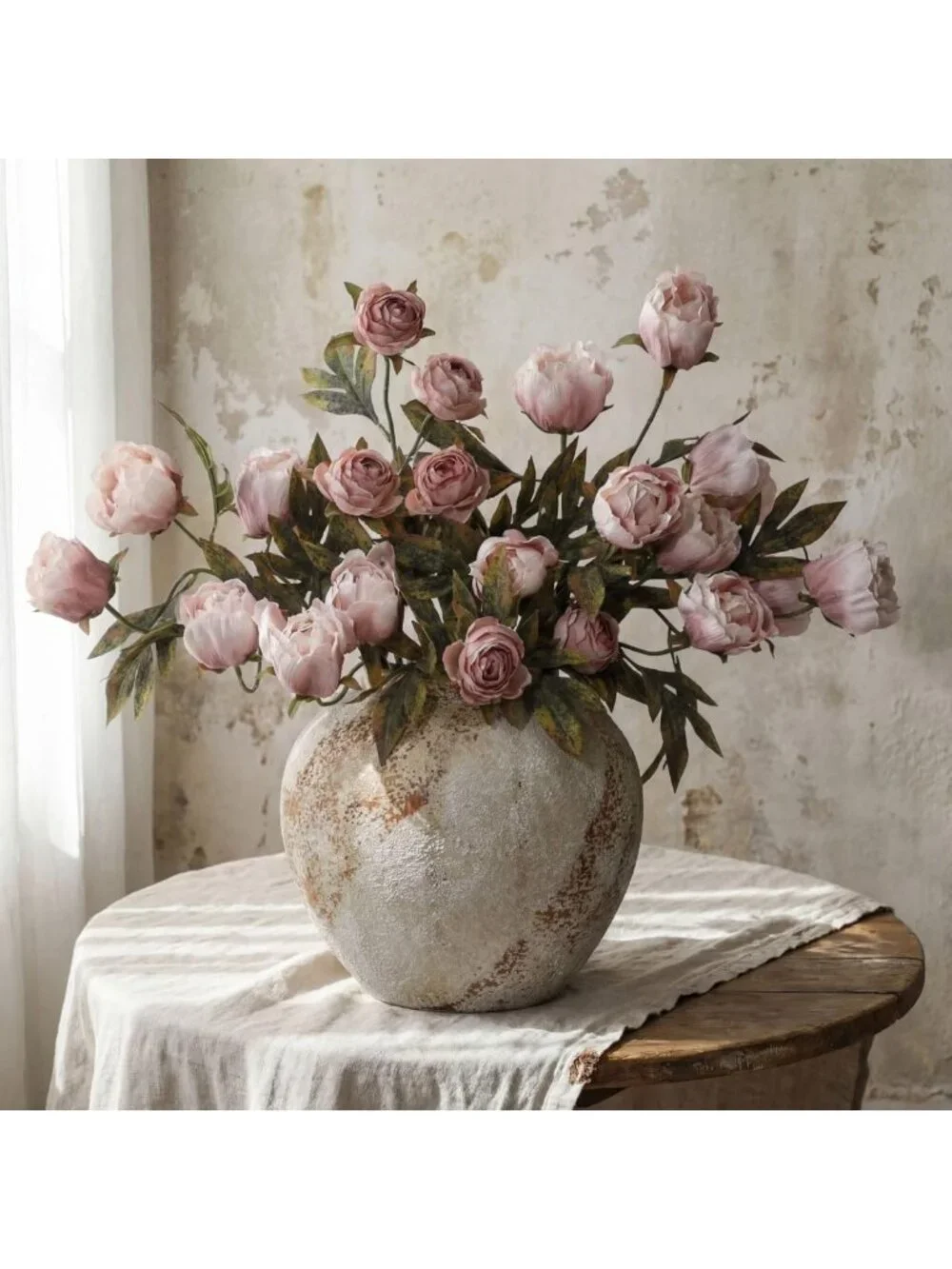 Elegant Faux Silk Peony Flowers - 8 Pcs Stem for Home Decor, Brownish Vases